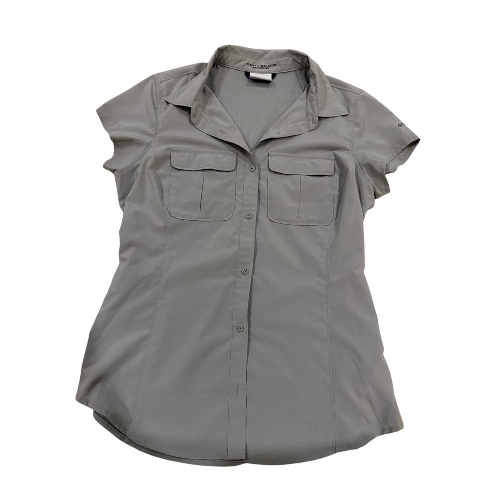 Columbia lightweight button up gray women’s blouse hiking dressy sz S outdoorsy